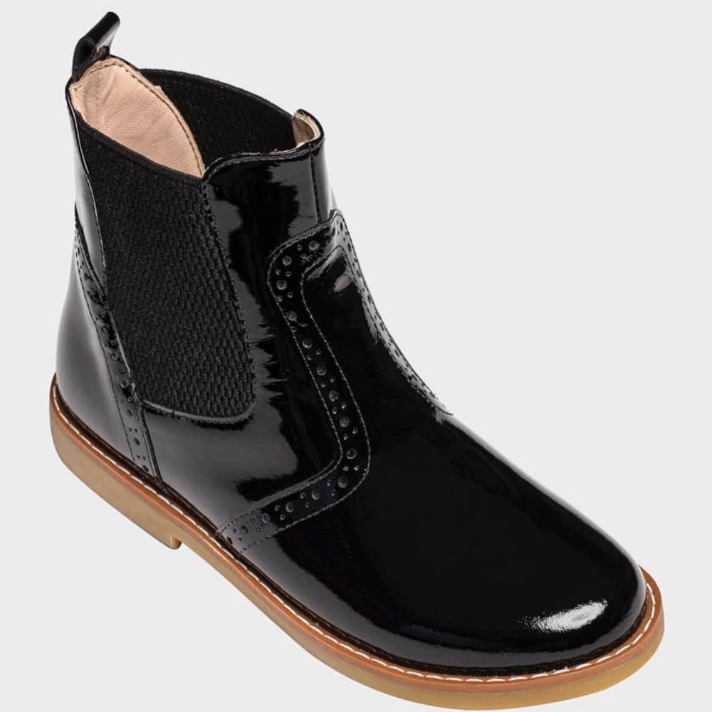 Elephantito Black Patent Leather Kids Chelsea Boots sz 13